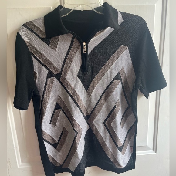 Versace Classic‎ Men’s Tight Knit Classic Retro Pattern 1/4 Zip Polo Medium - Picture 1 of 7